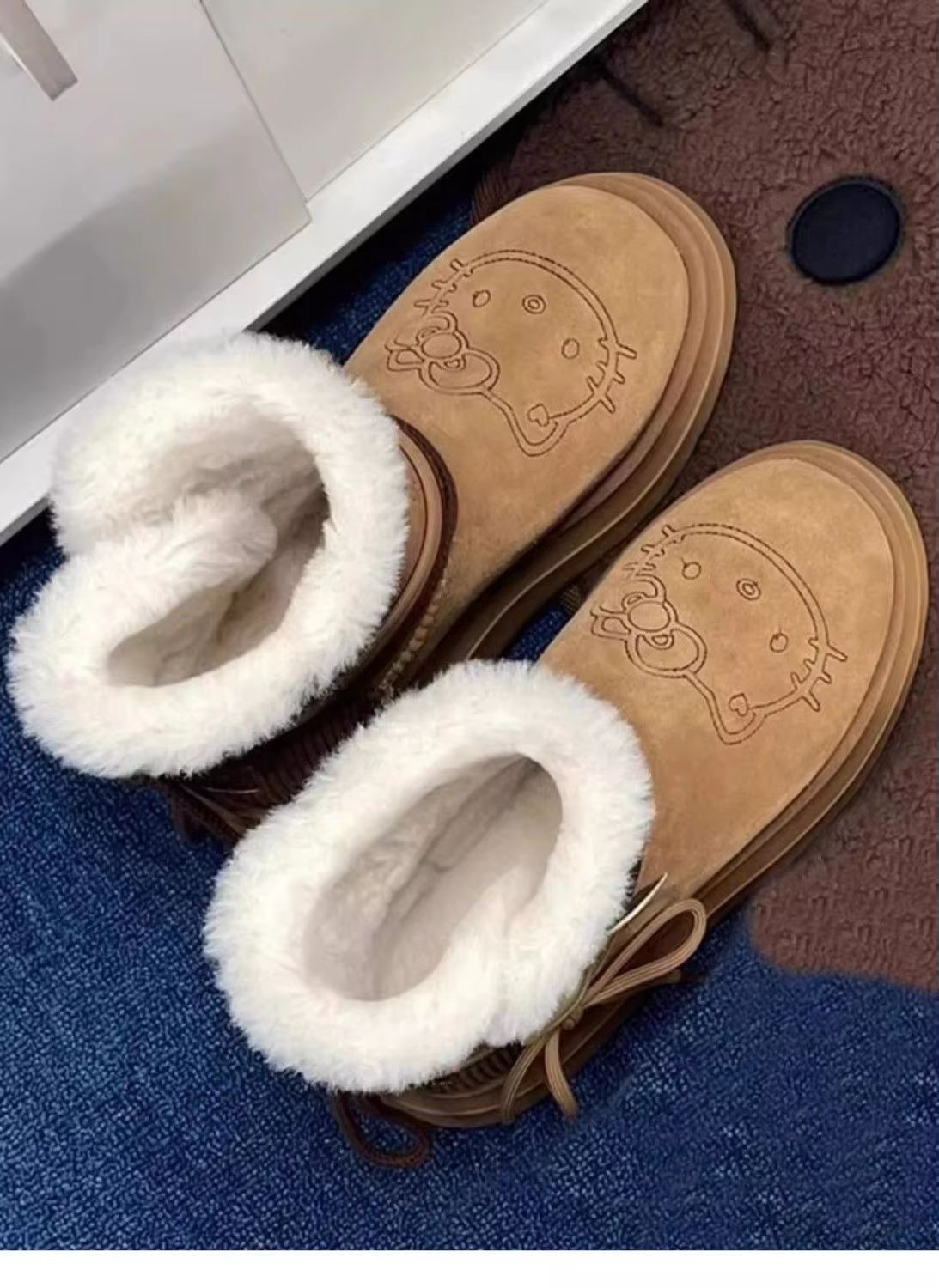 Kitty Bow Tie Lace-Up Snow Boots – Cute & Cozy Kawaii Winter Boots for Girls