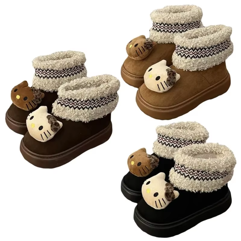 Süße Kätzchenstiefel aus der braunen Serie – Kawaii-Plüschpuppe, dicke warme Schneestiefel für Mädchen