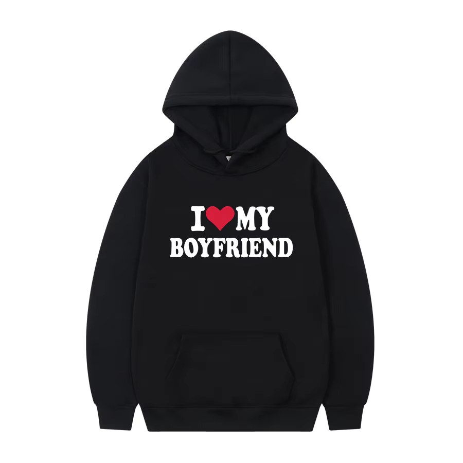 Women's Hoodie | "I Love My Boyfriend" Gothic Hoodie – Cozy Winter Pullover