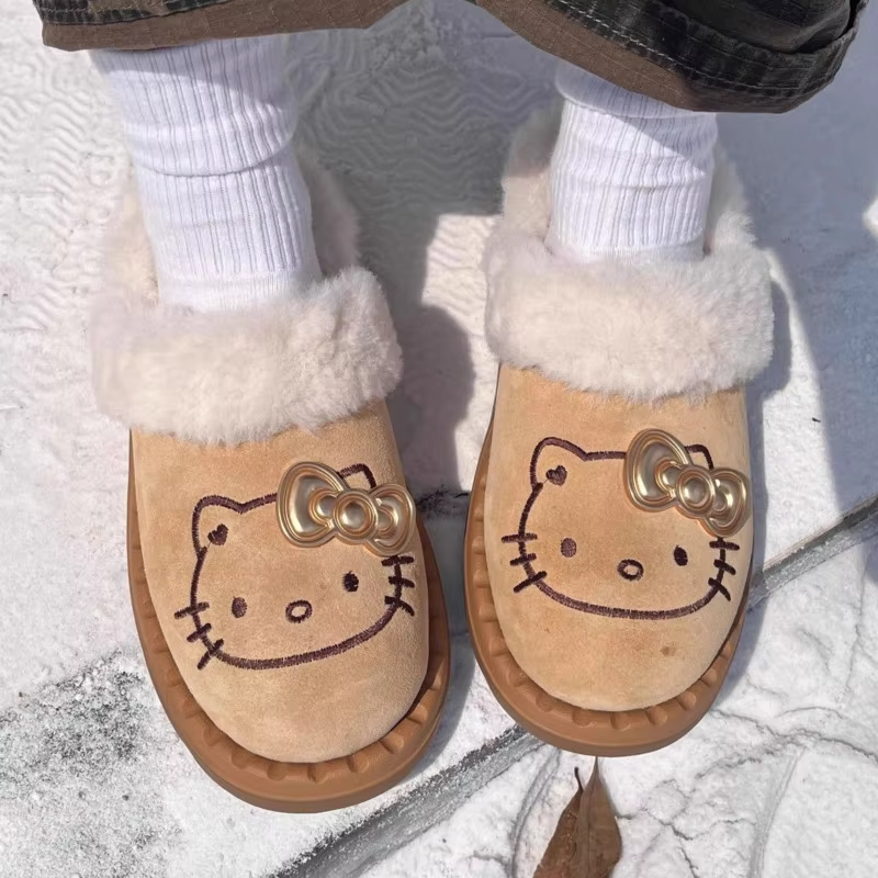 Cozy Kitty Furry Winter Shoes for Women – Velvet-Lined, Half Slippers Snow Boots