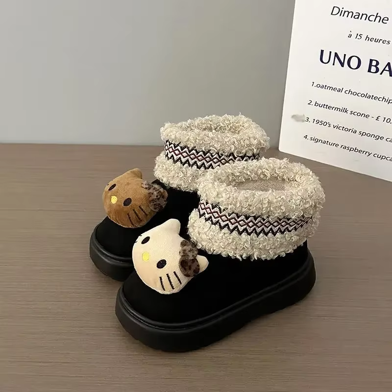 Süße Kätzchenstiefel aus der braunen Serie – Kawaii-Plüschpuppe, dicke warme Schneestiefel für Mädchen