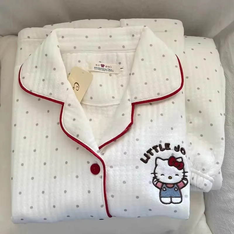 HK Kawaii Pyjama-Set – Lange Ärmel und Hose, süßes mädchenhaftes Herz-Design, perfektes Geschenk für Frühling und Herbst