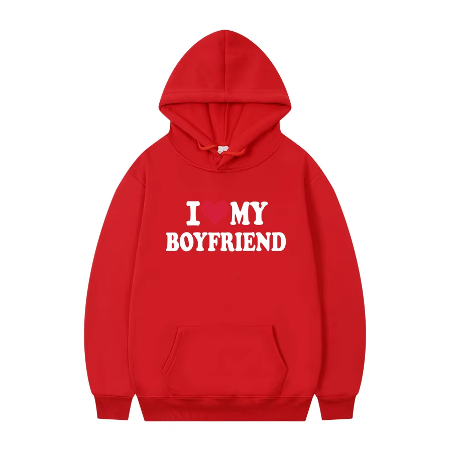 Women's Hoodie | "I Love My Boyfriend" Gothic Hoodie – Cozy Winter Pullover