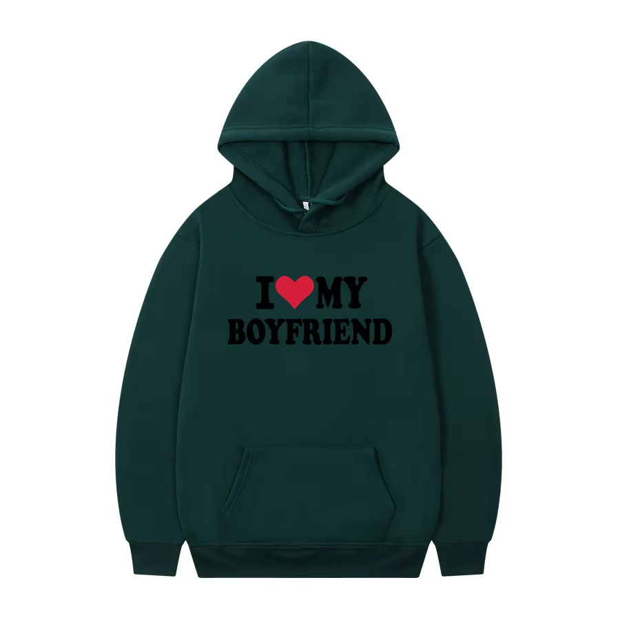 Women's Hoodie | "I Love My Boyfriend" Gothic Hoodie – Cozy Winter Pullover