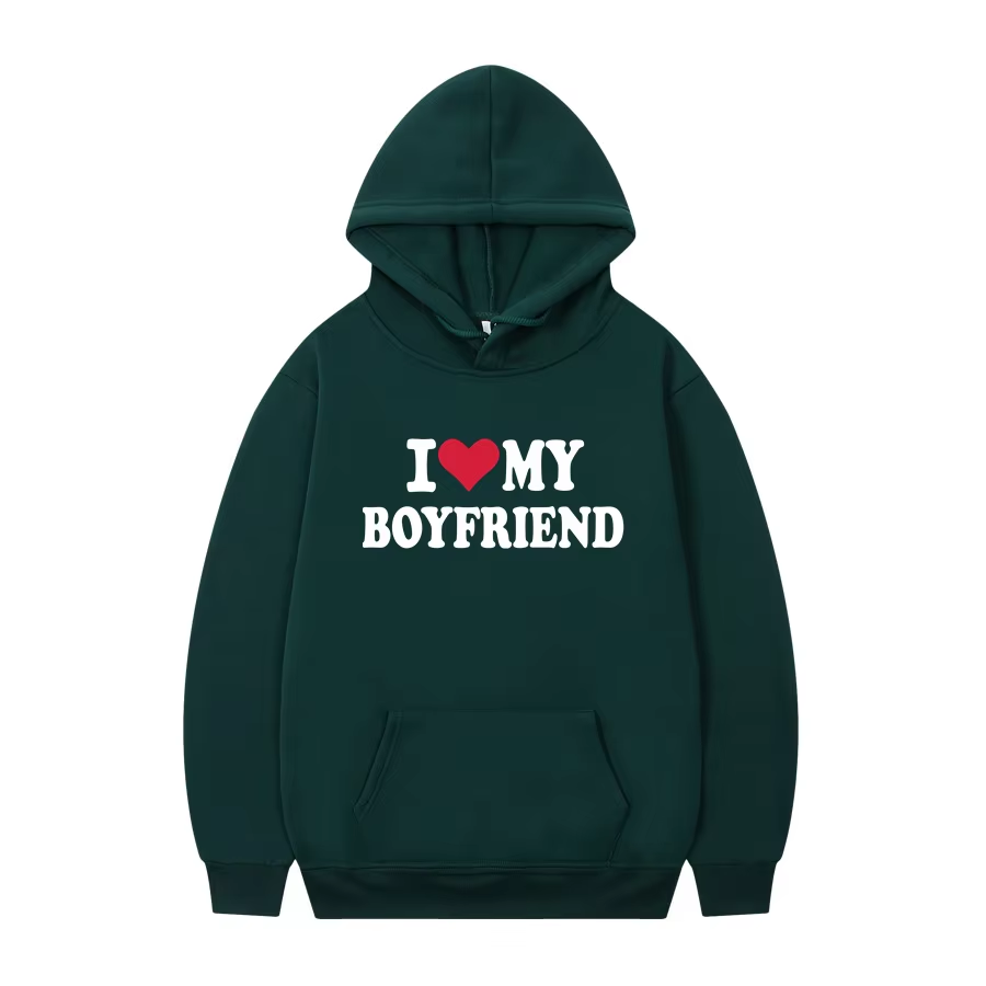 Women's Hoodie | "I Love My Boyfriend" Gothic Hoodie – Cozy Winter Pullover