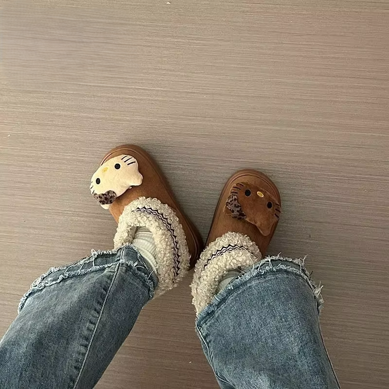 Süße Kätzchenstiefel aus der braunen Serie – Kawaii-Plüschpuppe, dicke warme Schneestiefel für Mädchen