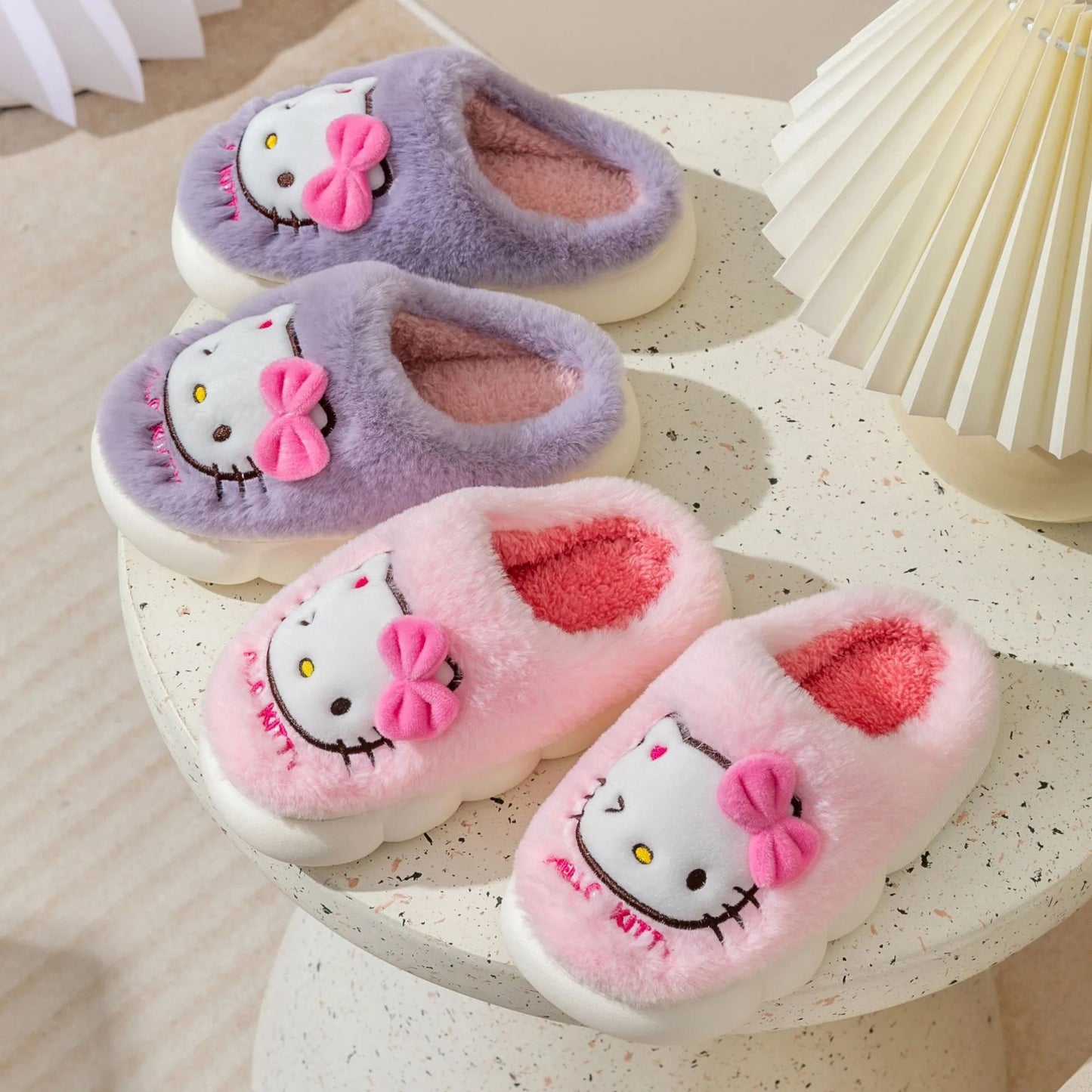 Kawaii H. Kitty Plush Slippers - Non-Slip Warm Cotton