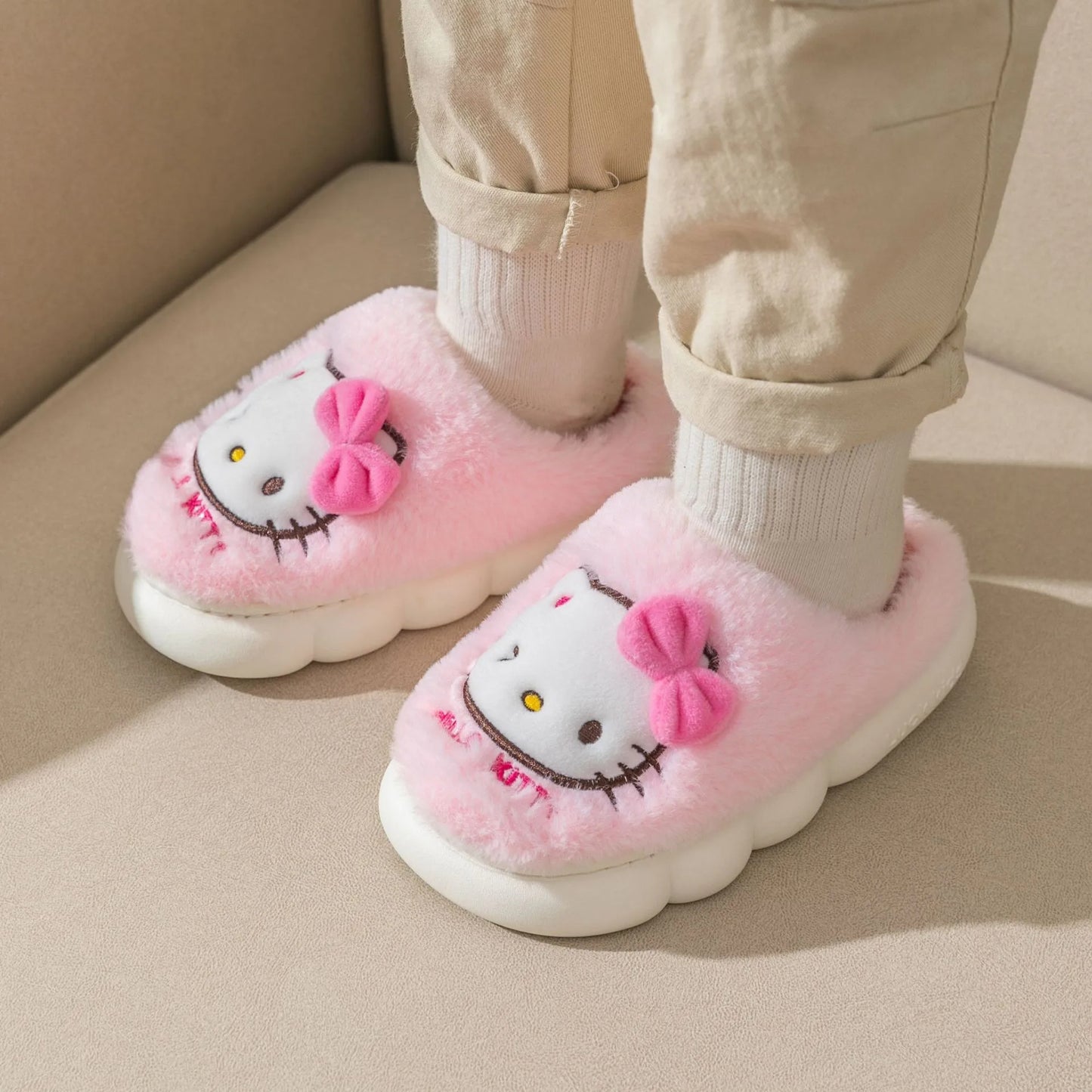 Kawaii H. Kitty Plush Slippers - Non-Slip Warm Cotton