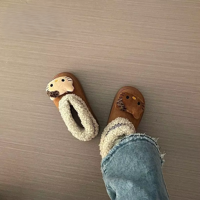 Süße Kätzchenstiefel aus der braunen Serie – Kawaii-Plüschpuppe, dicke warme Schneestiefel für Mädchen