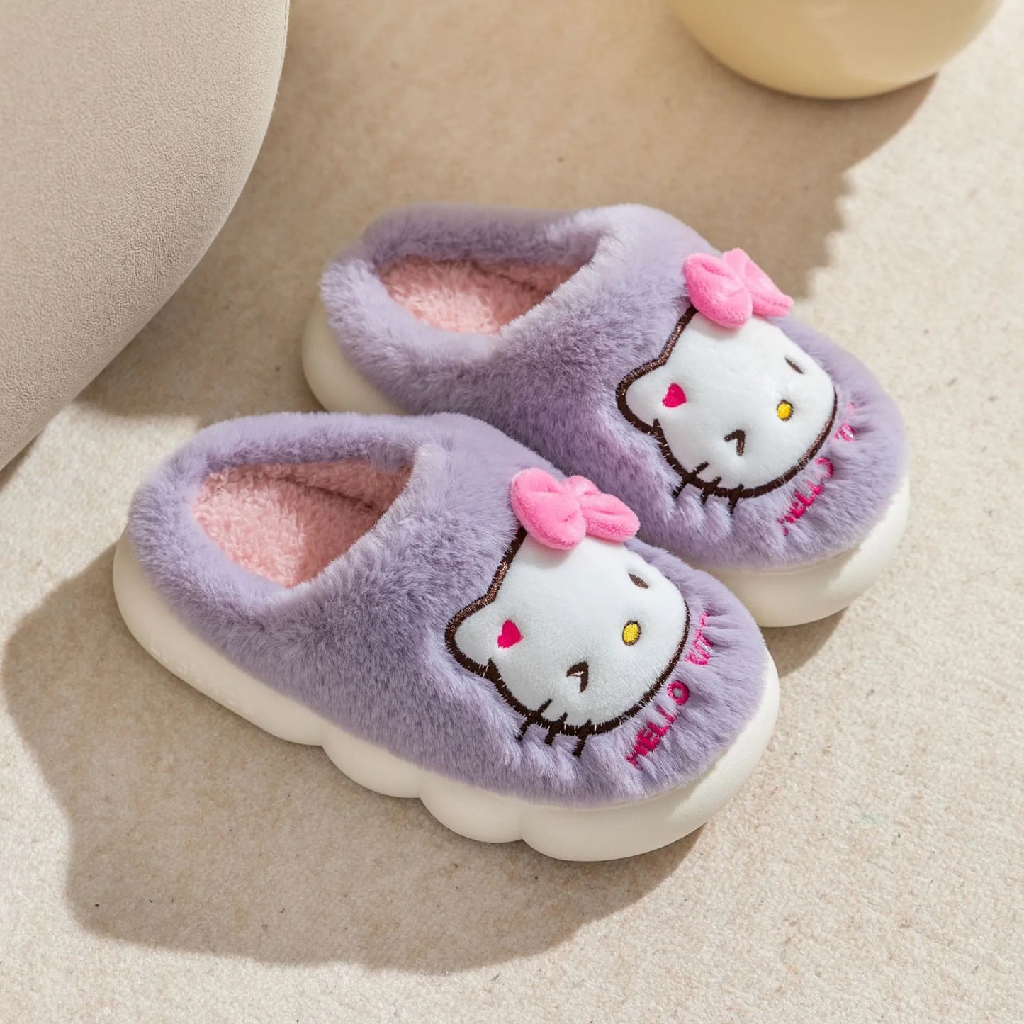 Kawaii H. Kitty Plush Slippers - Non-Slip Warm Cotton