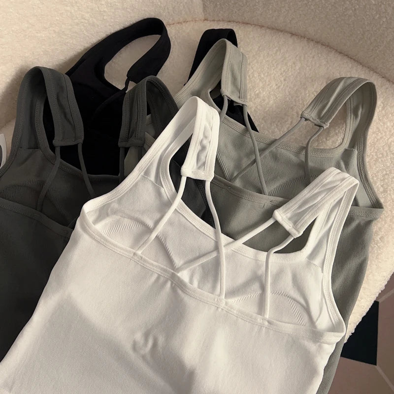 HK Cross Back Tank Top with Chest Pads - 3 Variants