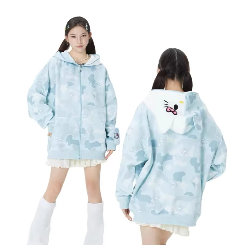 HK Oversized mikina na zip – maskáčový streetwear cardigan pro ženy