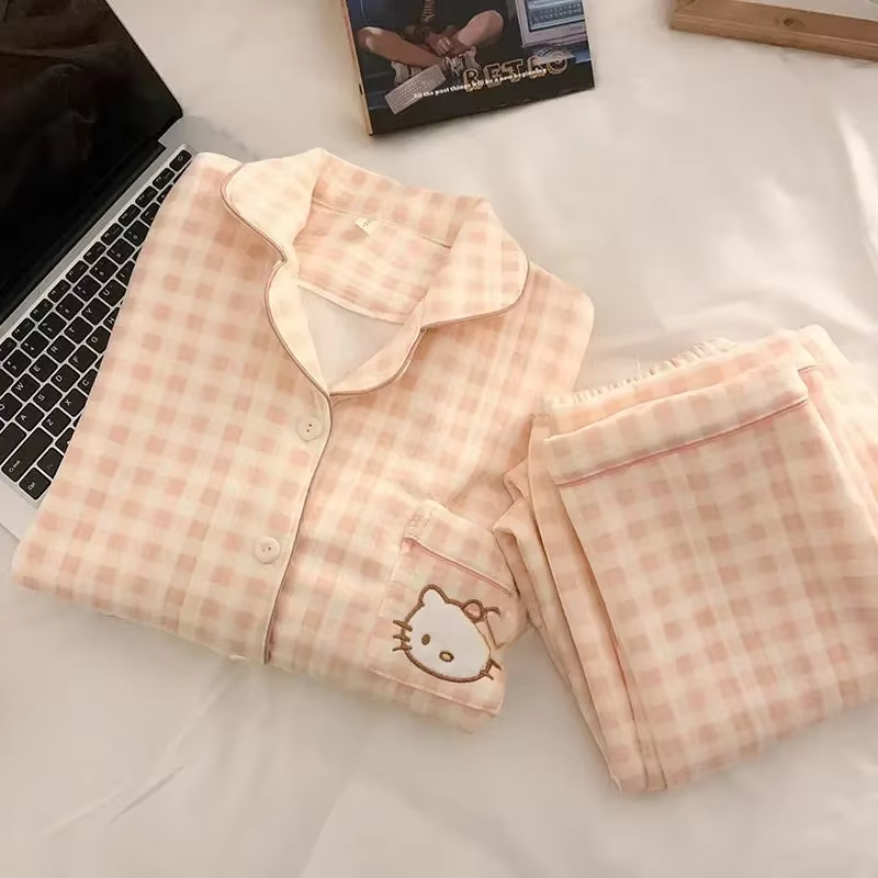 HK Kawaii Pyjama-Set – Lange Ärmel und Hose, süßes mädchenhaftes Herz-Design, perfektes Geschenk für Frühling und Herbst