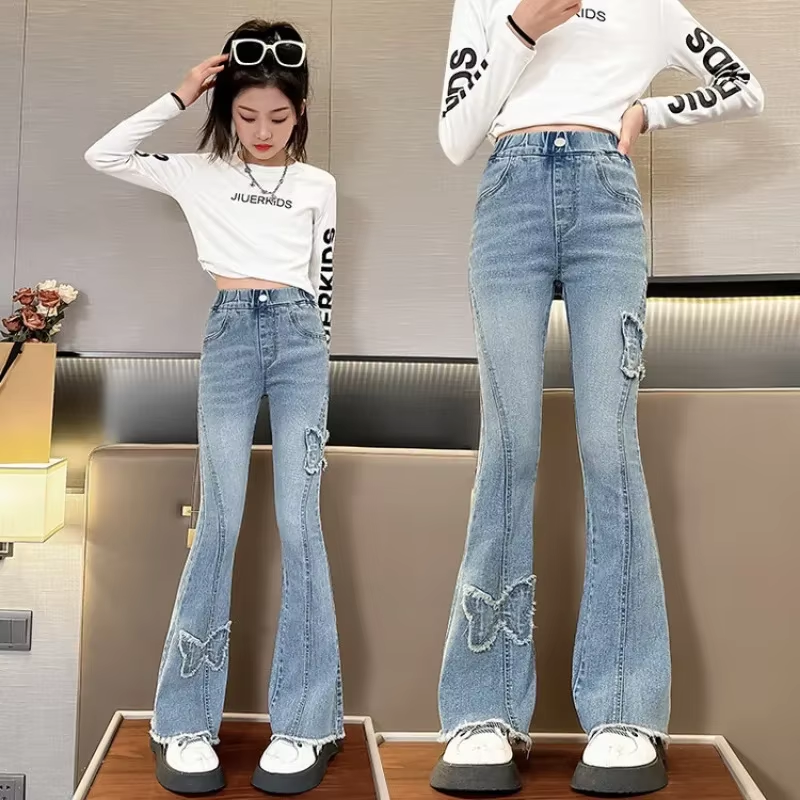 2024 Trendy Schlagjeans für Mädchen – Hohe Taille, Beinformung, Perfekt für die Freizeit im Frühling und Herbst