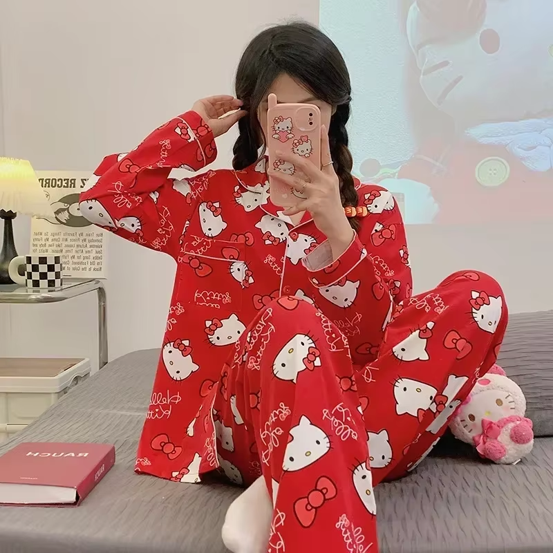 Kitty Seidenpyjama – 2-teiliges Herbst-Set aus Baumwolle mit langen Ärmeln und Hose für Damen