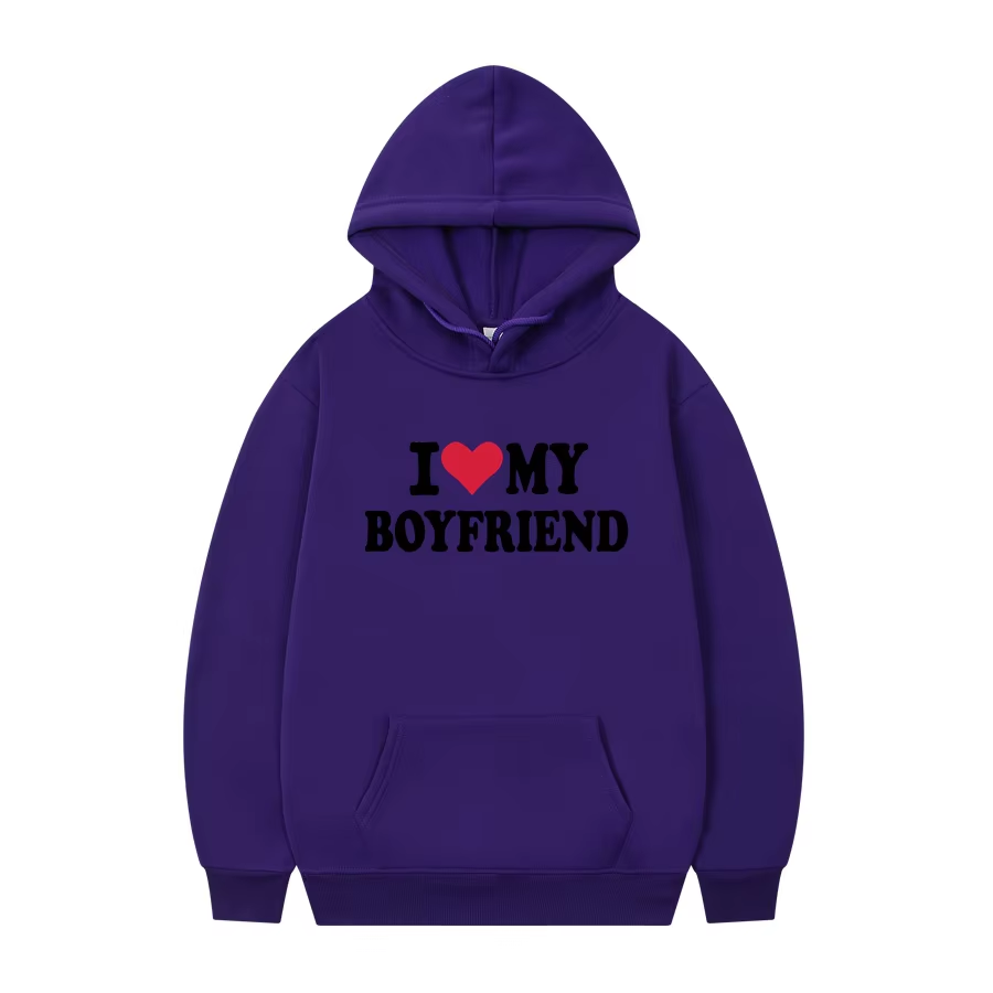 Women's Hoodie | "I Love My Boyfriend" Gothic Hoodie – Cozy Winter Pullover