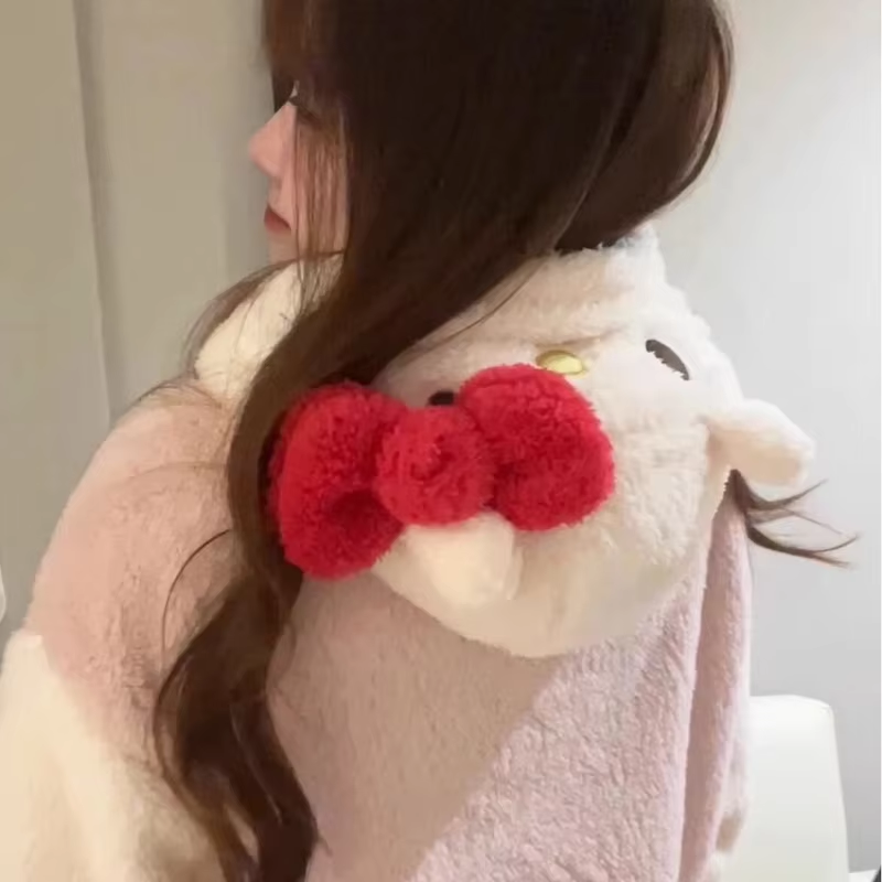 2024 Kitty Coral Velvet Pajamas – Cute Thickened Bathrobe & Long Winter Nightgown Set for Women
