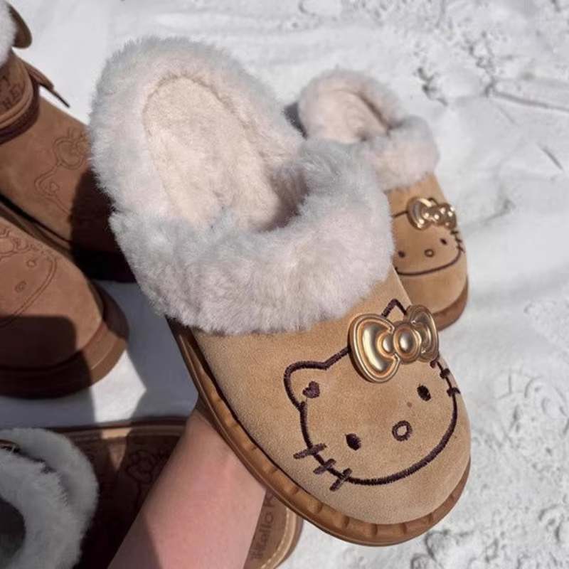 Cozy Kitty Furry Winter Shoes for Women – Velvet-Lined, Half Slippers Snow Boots