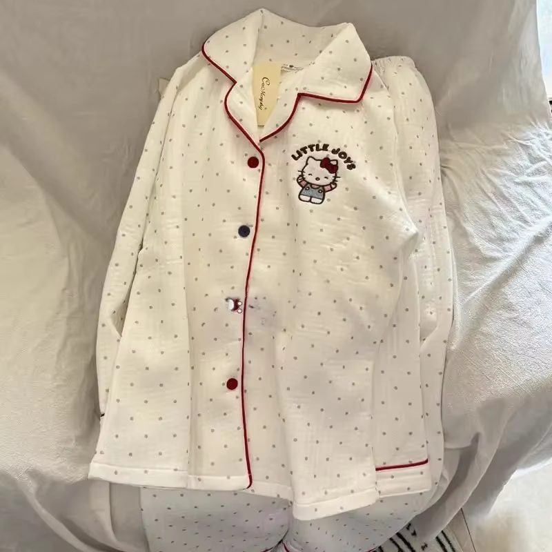 HK Kawaii Pyjama-Set – Lange Ärmel und Hose, süßes mädchenhaftes Herz-Design, perfektes Geschenk für Frühling und Herbst