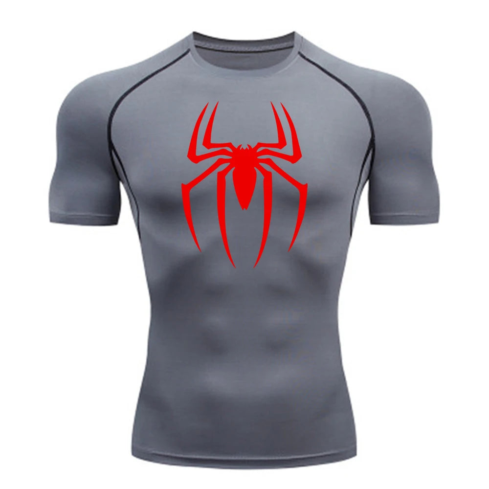 Men's Spider Print Compression Shirt, Quick Dry T-Shirt