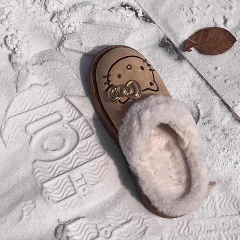 Cozy Kitty Furry Winter Shoes for Women – Velvet-Lined, Half Slippers Snow Boots