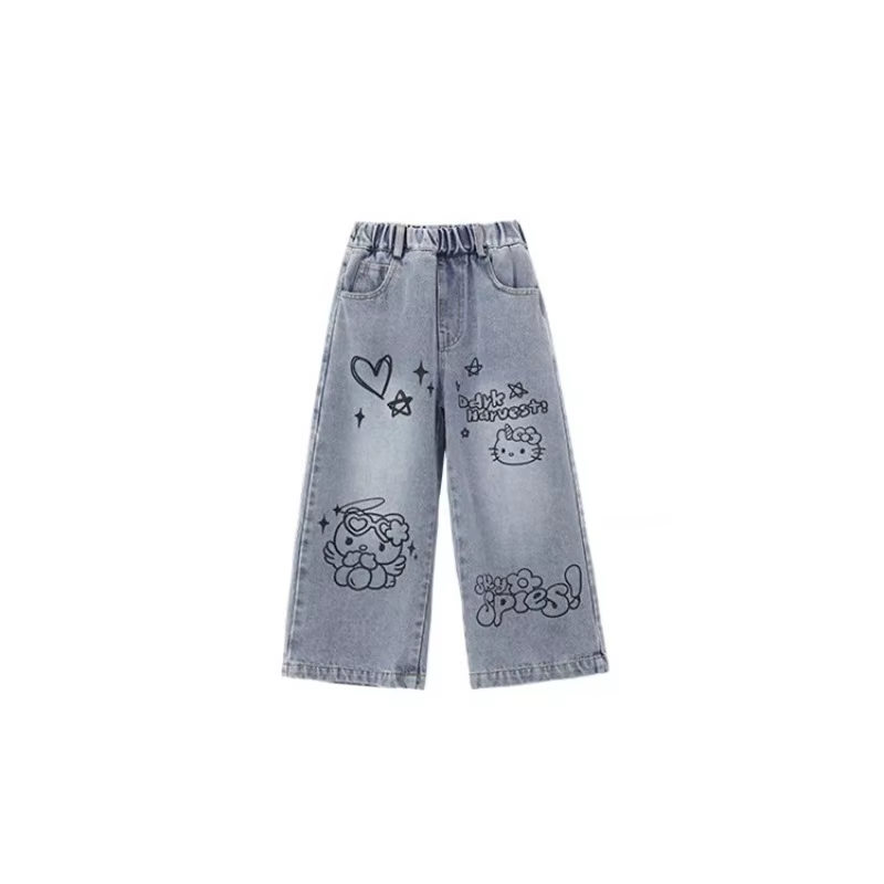2024 Jeans mit weitem Bein für Mädchen – Süße und vielseitige gerade Röhrenhose für Frühling und Herbst