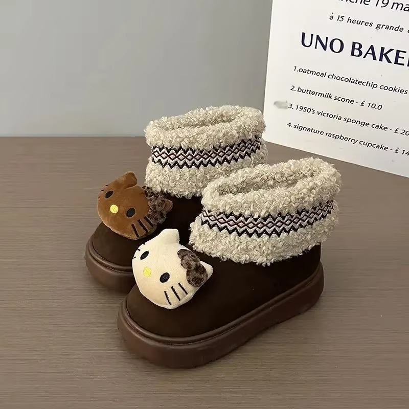 Süße Kätzchenstiefel aus der braunen Serie – Kawaii-Plüschpuppe, dicke warme Schneestiefel für Mädchen