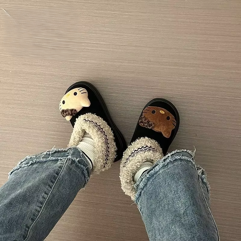 Süße Kätzchenstiefel aus der braunen Serie – Kawaii-Plüschpuppe, dicke warme Schneestiefel für Mädchen