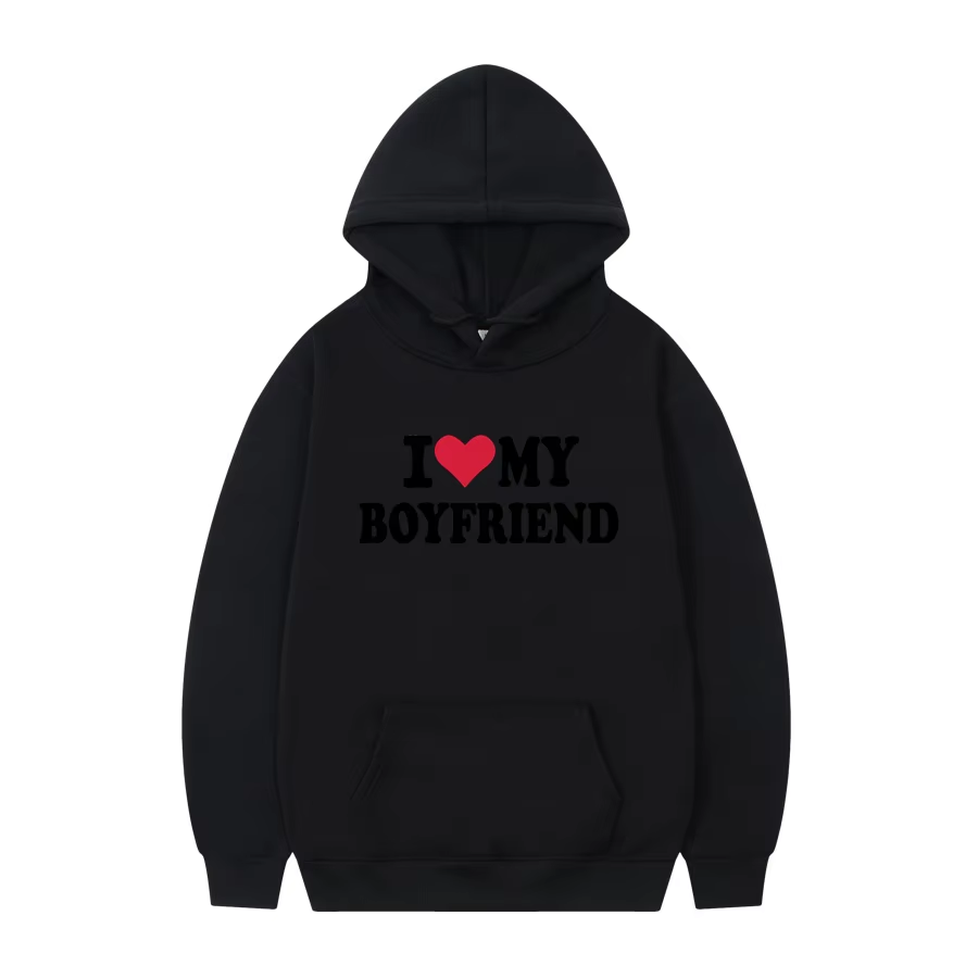 Women's Hoodie | "I Love My Boyfriend" Gothic Hoodie – Cozy Winter Pullover