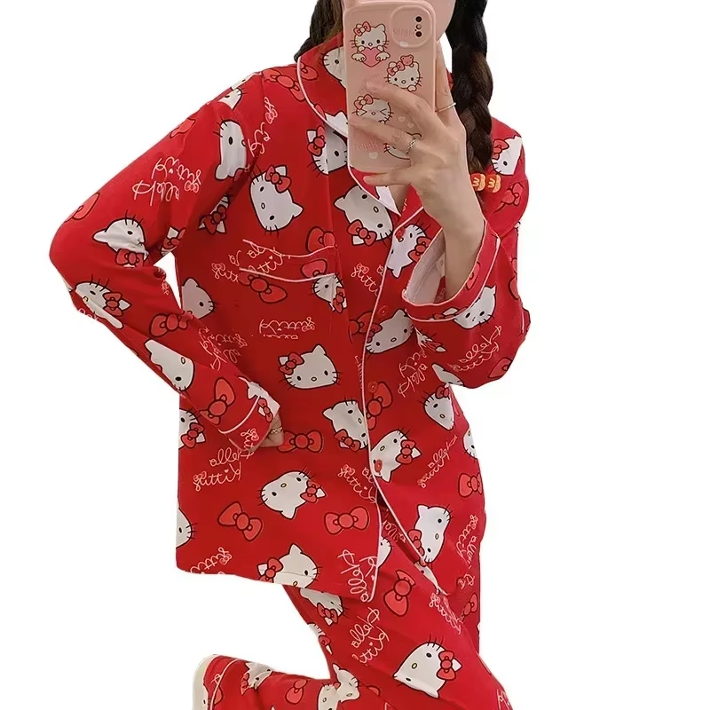 Kitty Seidenpyjama – 2-teiliges Herbst-Set aus Baumwolle mit langen Ärmeln und Hose für Damen