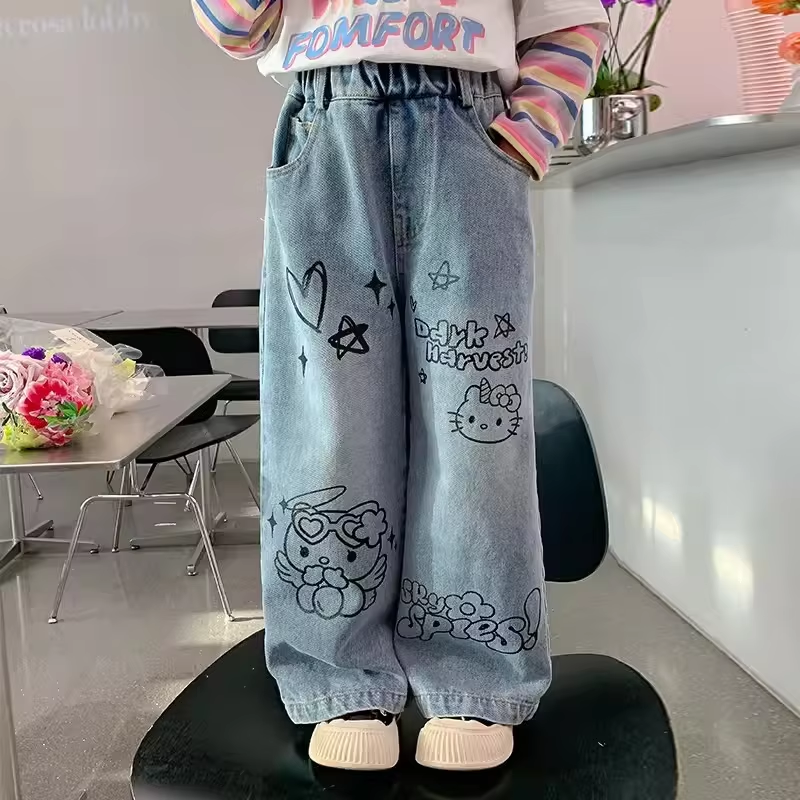 2024 Jeans mit weitem Bein für Mädchen – Süße und vielseitige gerade Röhrenhose für Frühling und Herbst