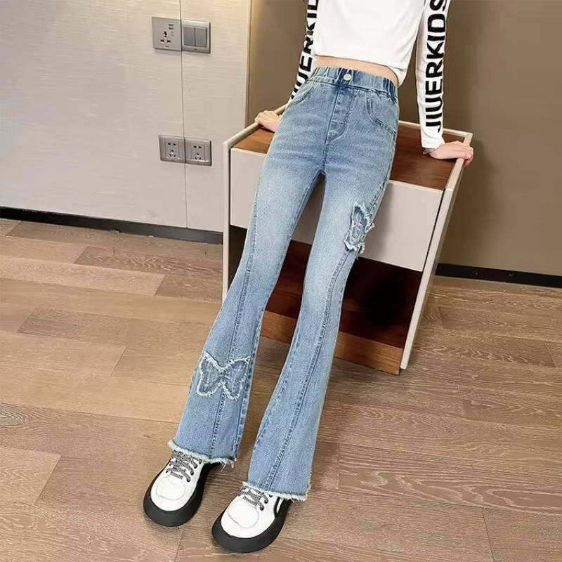 2024 Trendy Schlagjeans für Mädchen – Hohe Taille, Beinformung, Perfekt für die Freizeit im Frühling und Herbst