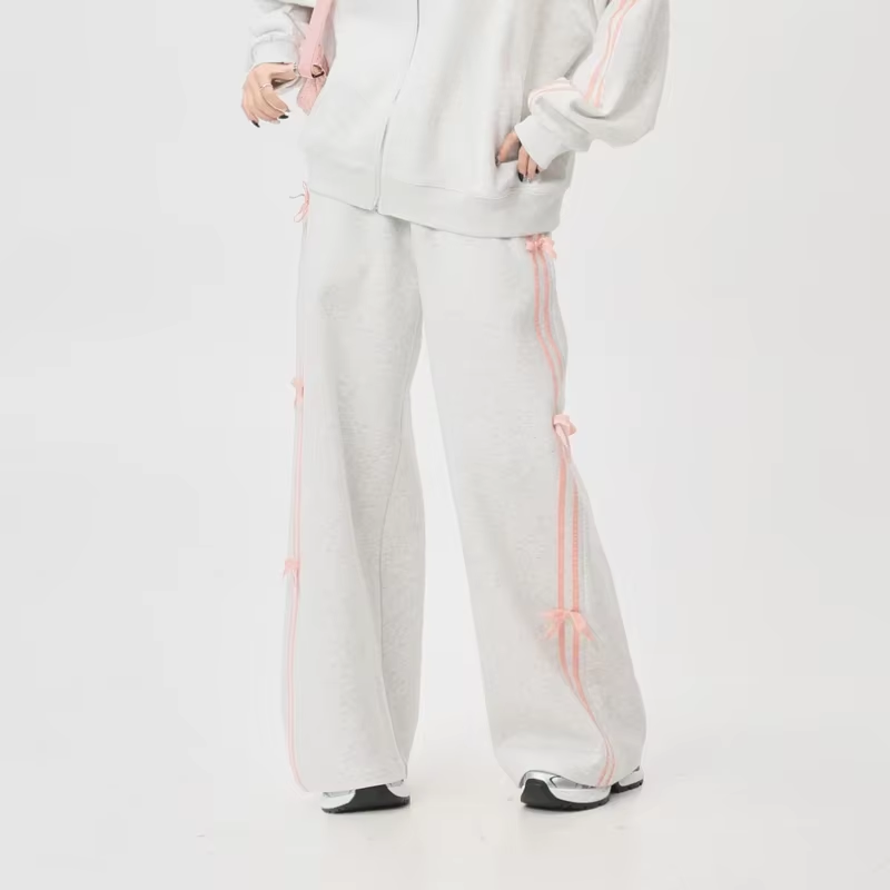 Elegantní sada obleků s mašlí - korejský streetový dvoudílný s širokými kalhotami