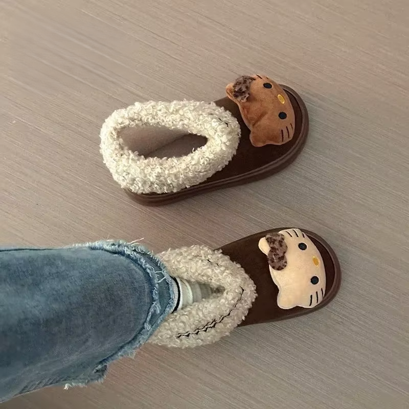 Süße Kätzchenstiefel aus der braunen Serie – Kawaii-Plüschpuppe, dicke warme Schneestiefel für Mädchen