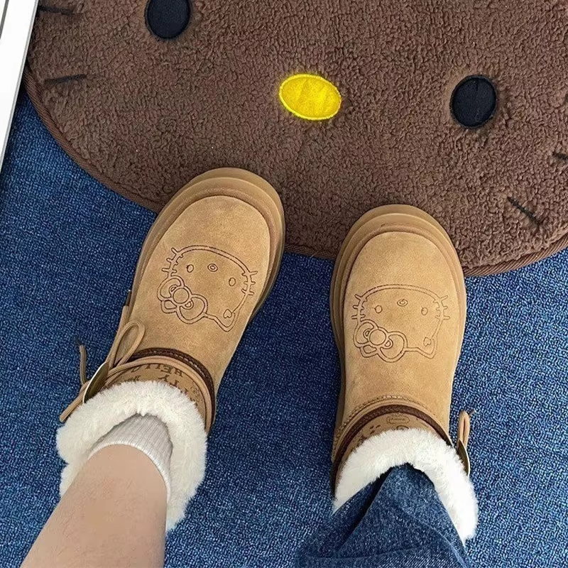Kitty Bow Tie Lace-Up Snow Boots – Cute & Cozy Kawaii Winter Boots for Girls