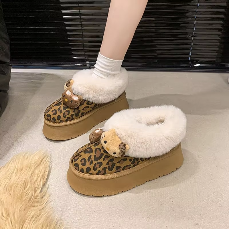 Girls' Winter Snow Boots Kitty Leopard Print, Warm & Anti-Slip Design