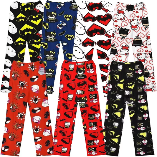 Cartoon Lounge Pants – Hello Kitty, Spider-Man, Batman Pajama Trousers for Women & Girls