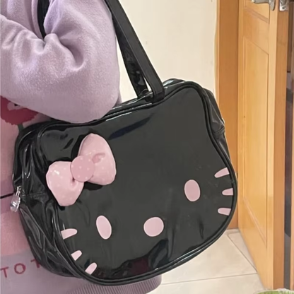 HK Leather Shoulder Bag - Cute Bow Harajuku Fashion Tote for Women