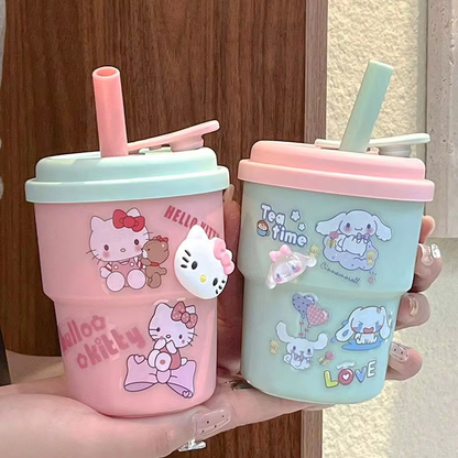 Süßer Sanrio Hello Kitty &amp; Cinnamoroll Kawaii Strohhalmbecher – mit Aufklebern