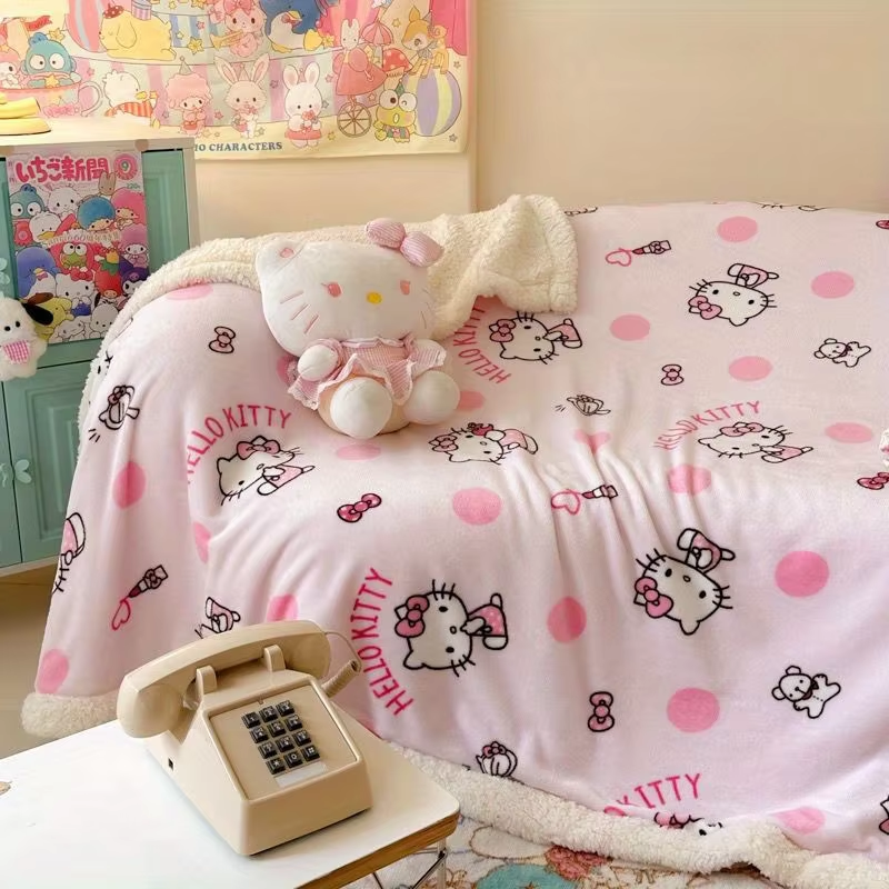 Hello Kitty Plush Reversible Throw Blanket – Ultra-Soft, Cozy Fleece for Couch & Bed, All-Season Comfort!