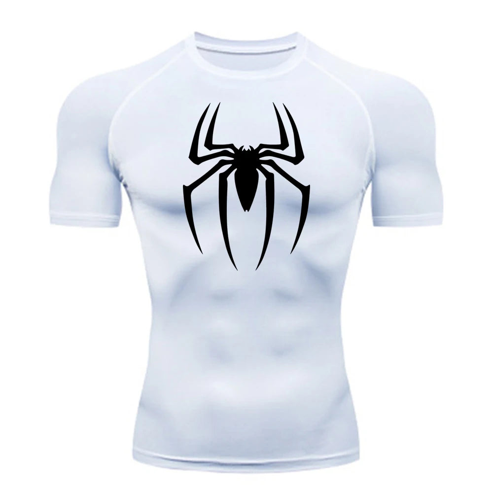 Men's Spider Print Compression Shirt, Quick Dry T-Shirt