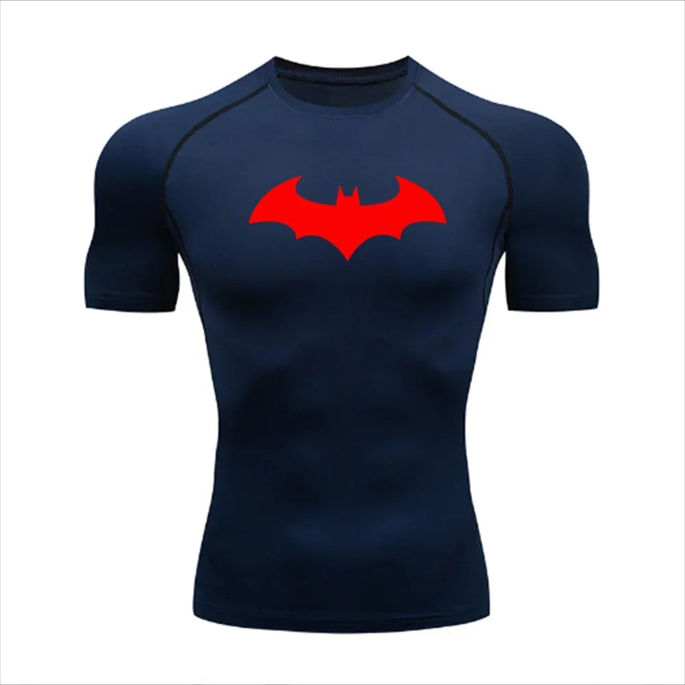 Compression Shirt - Bat Pattern Printed , Quick-drying Short-sleeved