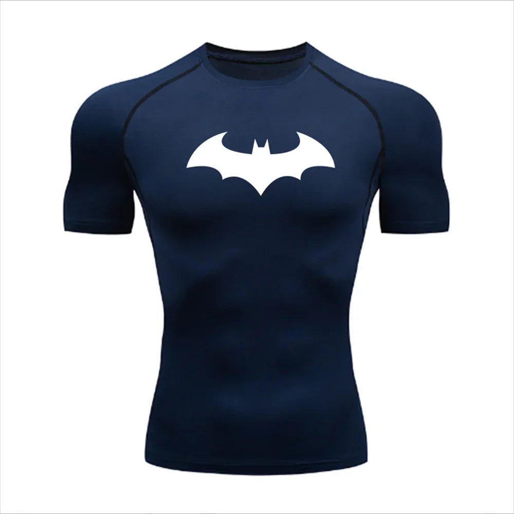 Compression Shirt - Bat Pattern Printed , Quick-drying Short-sleeved