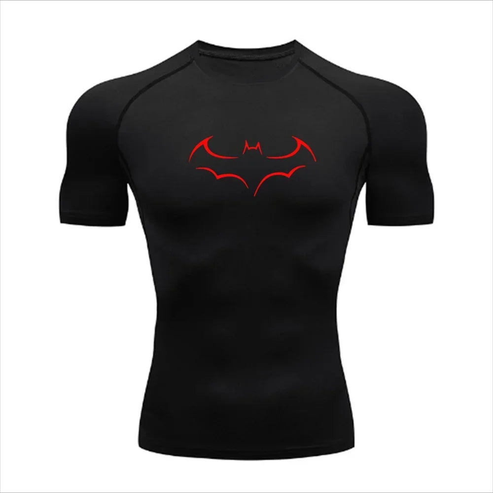 Compression Shirt - Bat Pattern Printed , Quick-drying Short-sleeved