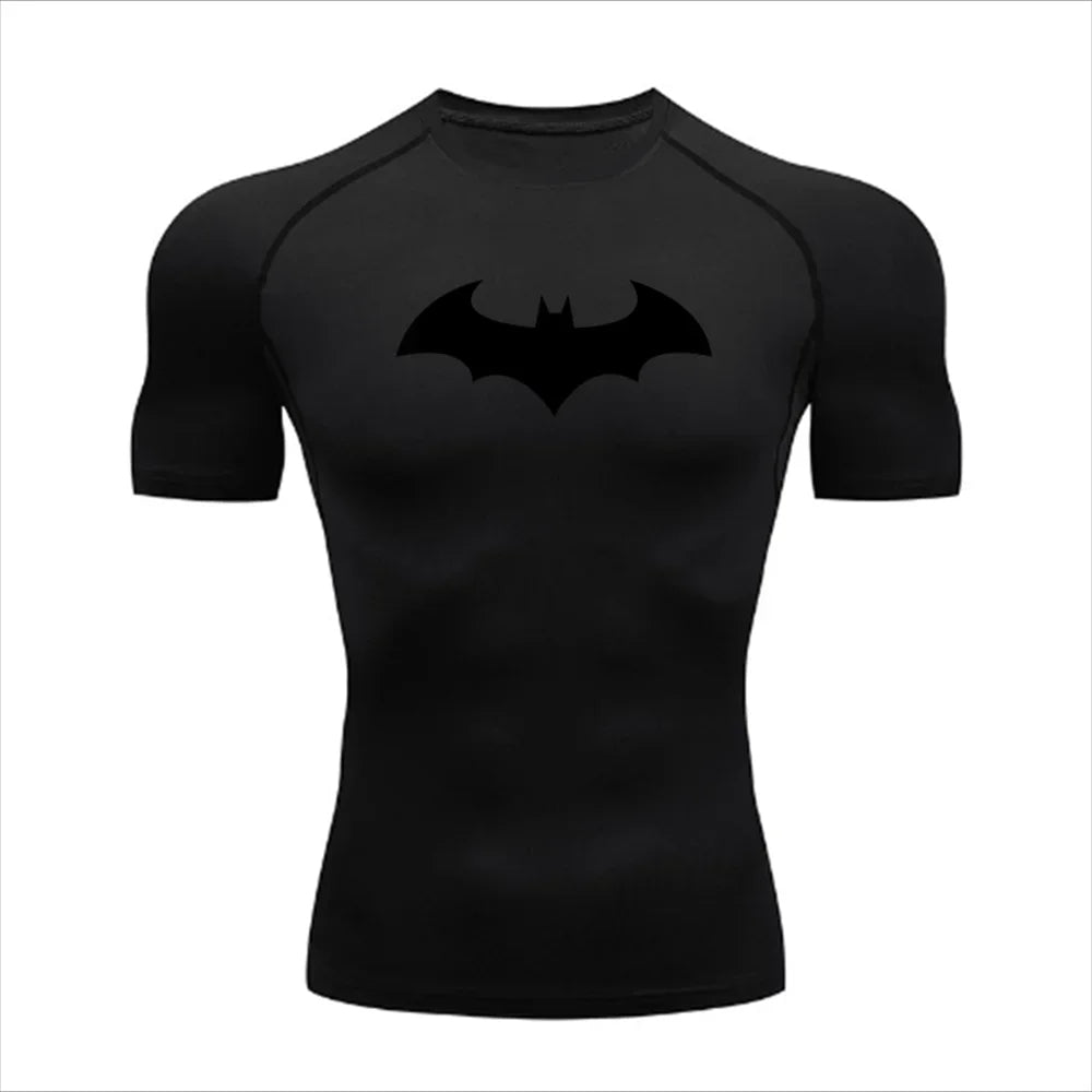 Compression Shirt - Bat Pattern Printed , Quick-drying Short-sleeved