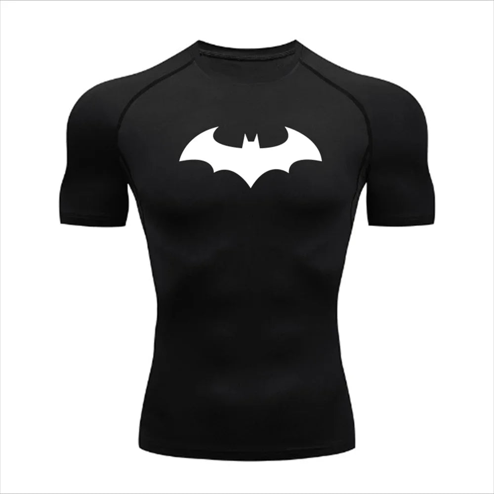 Compression Shirt - Bat Pattern Printed , Quick-drying Short-sleeved