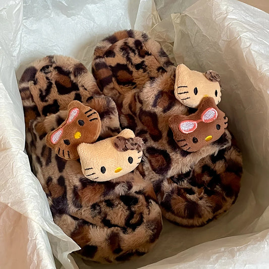 Y2K H. Kitty Leopard Plush Slipper