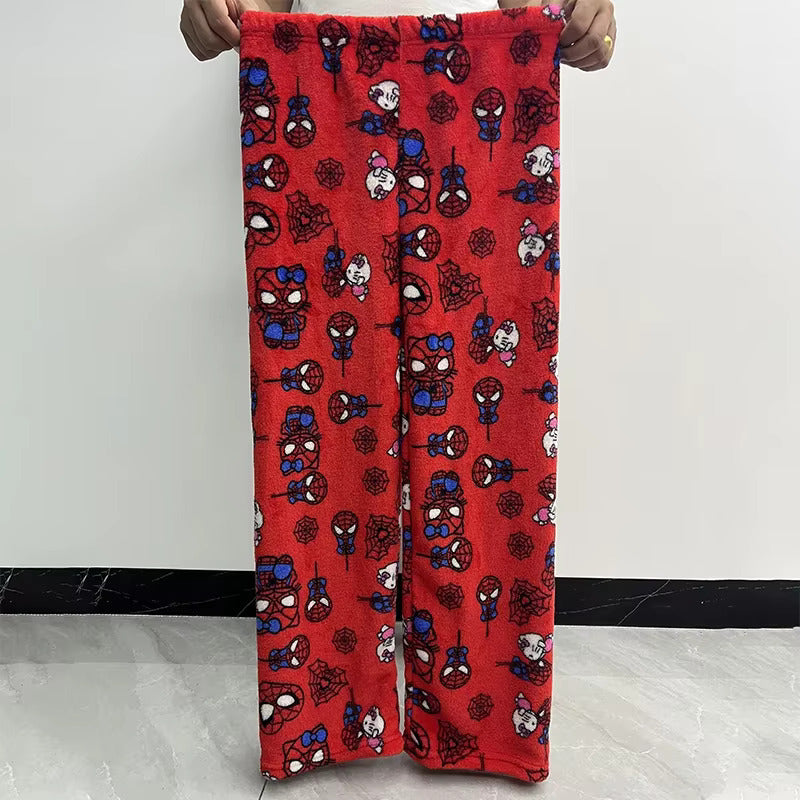 Cotton Velvet Hello Kitty Spider-man Loose Pajama Set with Long Pants