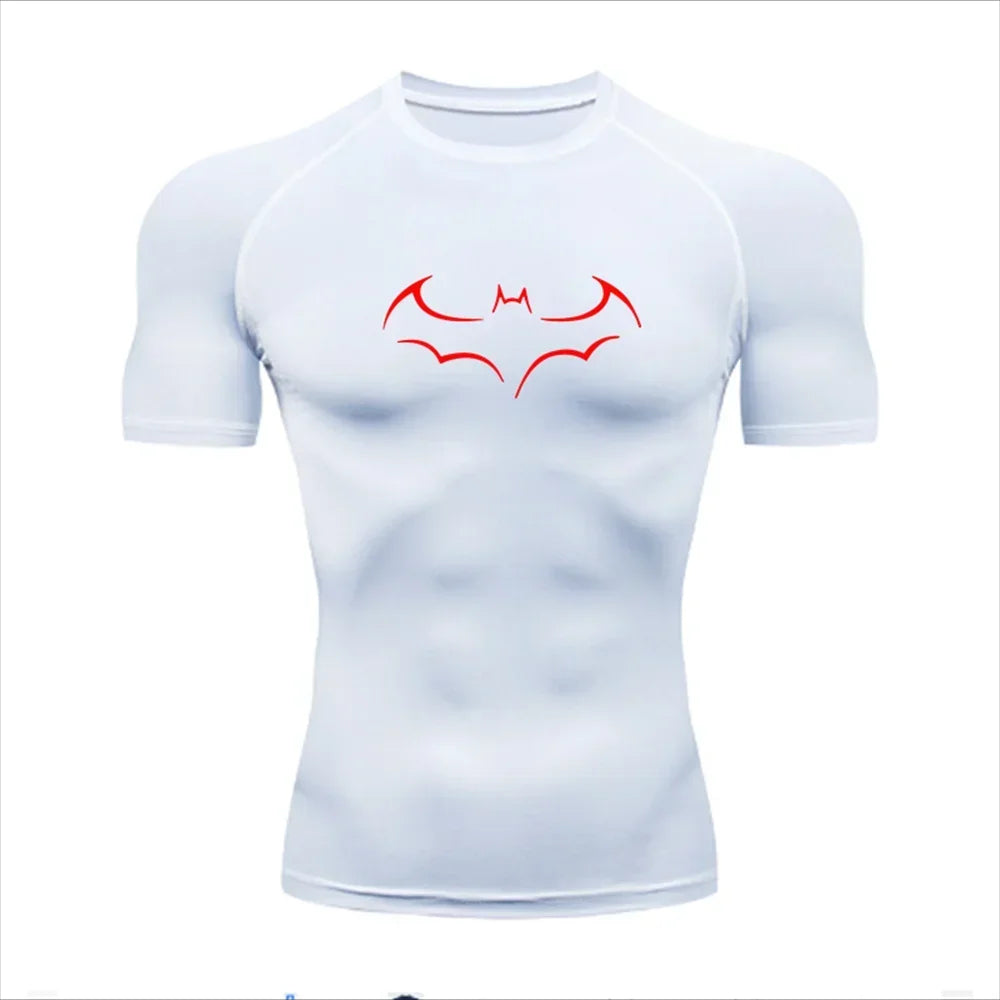 Compression Shirt - Bat Pattern Printed , Quick-drying Short-sleeved