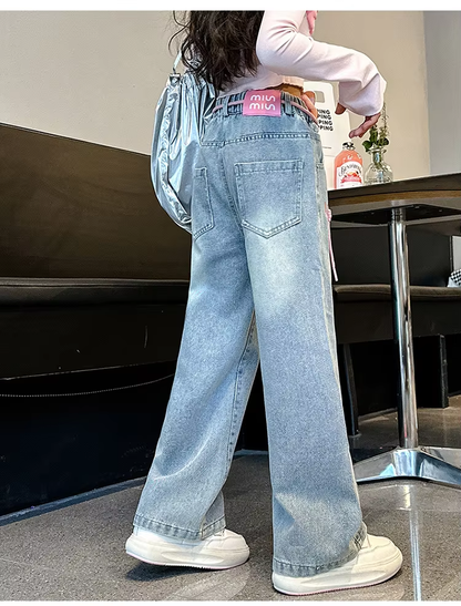 2024 Fashion Girls' Straight-Leg Jeans – Comfortable, Stylish Denim for Spring & Autumn